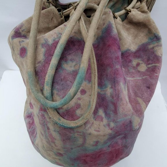 Prada Handbags - Prada XL suede Leather Bag backpack size tie dyed gray purple pink blue vintage